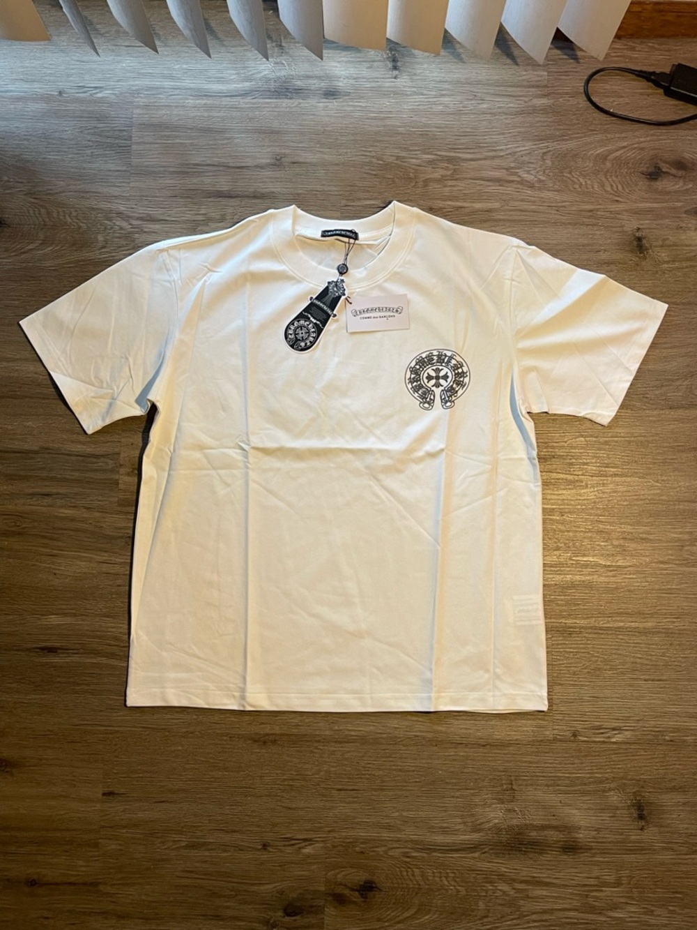 Chrome Hearts White Short Sleeve Tee with Black Crest Graphic